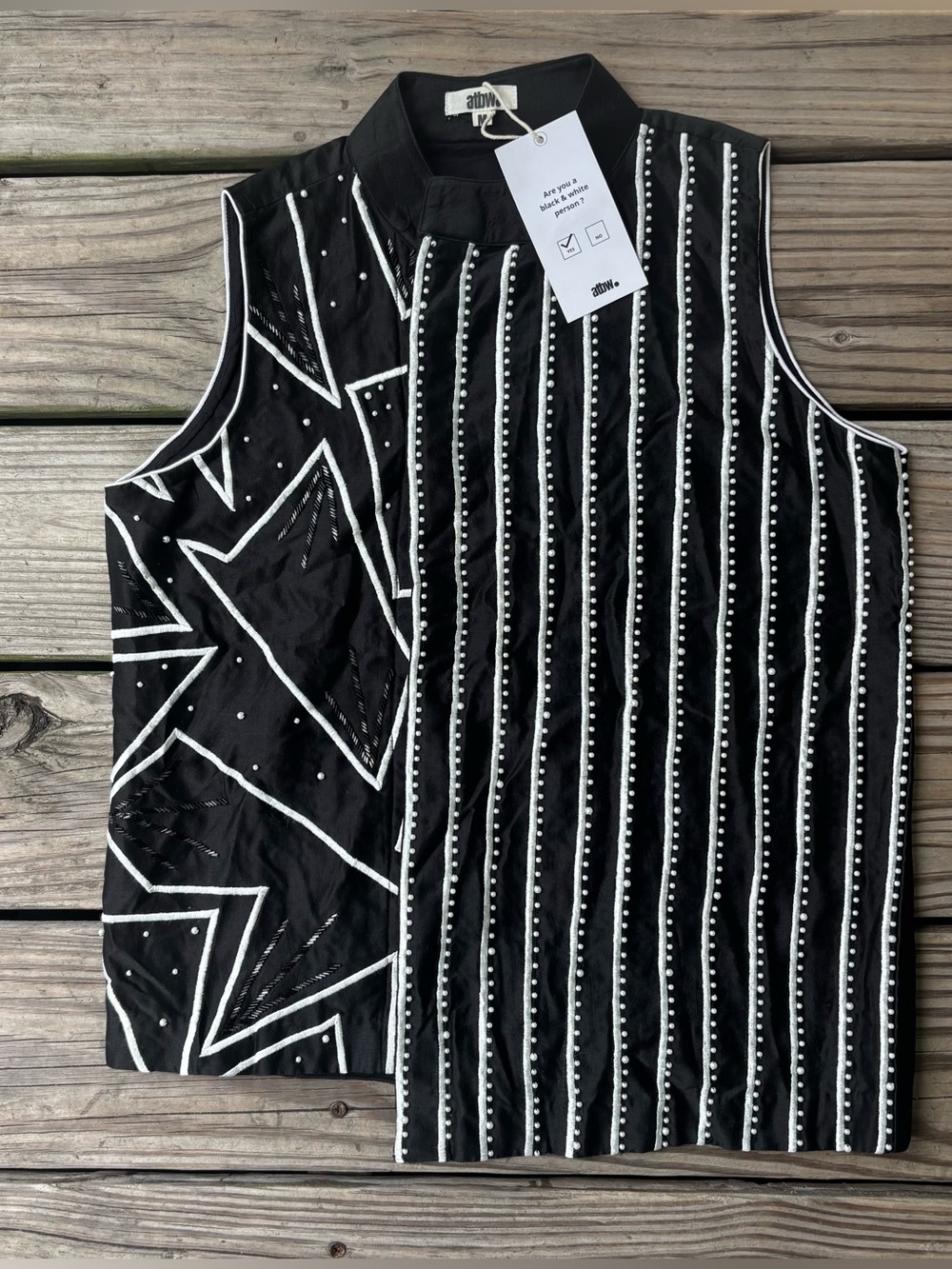 ATBW ‘All Things Black and White’ Beaded Asymmetric Geometric Vest - NWT- Medium